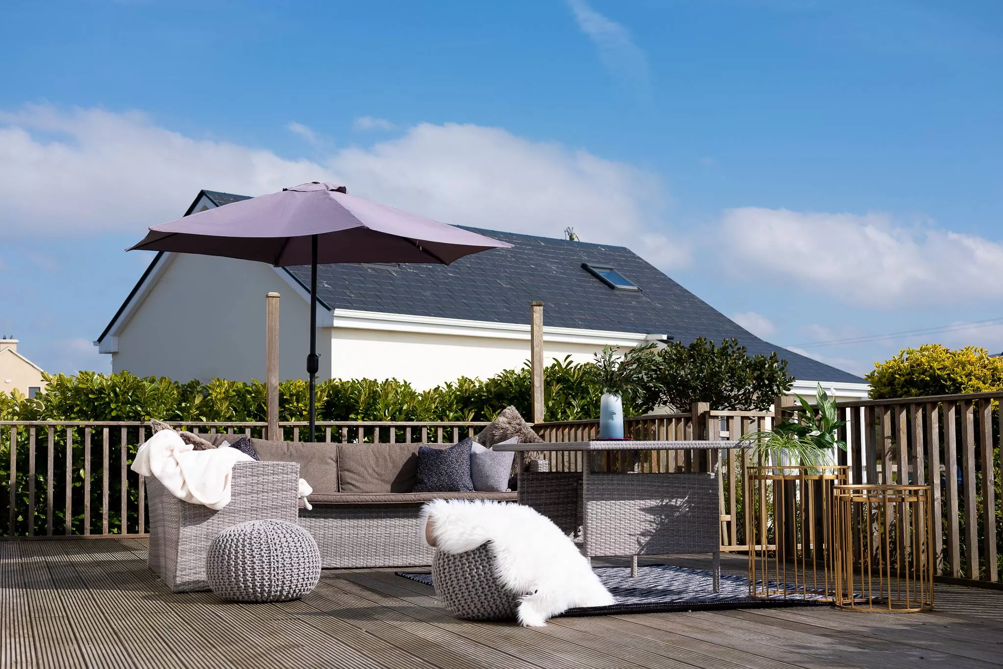 Hardwood decking with seating area