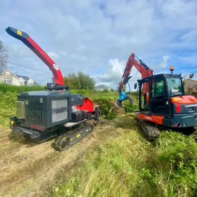 Wood chipper and tree shears site clearance